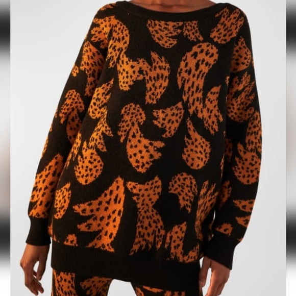 FARM Rio bananica intarsia orange & black printed knit sweater women's XS - Picture 14 of 14